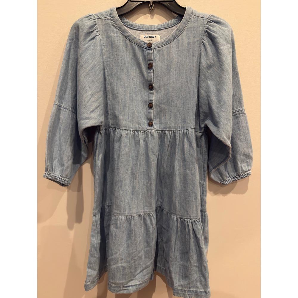 Old Navy Girls Light Wash Chambray Tiered Babydoll Dress Size L 10-12